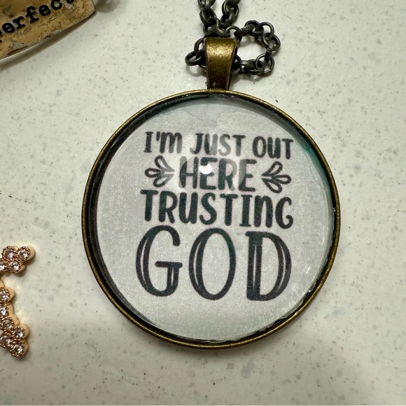 Gold and Bronze Faith Inspirational Jewelry Set 2 Necklaces 1 Bracelet God Jesus - Picture 2 of 5